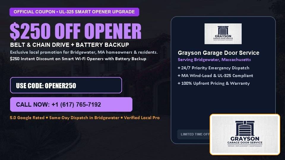 $250 OFF Smart Wi-Fi Garage Door Opener Installation in Bridgewater, MA - Grayson Garage Door Service